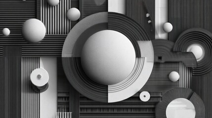 Abstract geometric shapes in monochrome design.