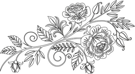 Decorative rose bouquet with ornamental scroll design
