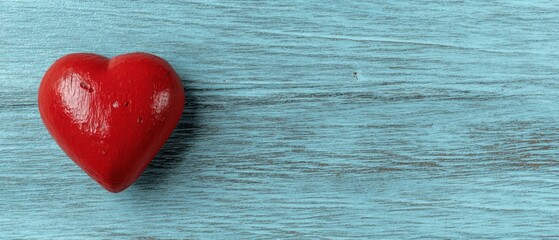 Obraz premium The charming red heart on a textured blue wooden background
