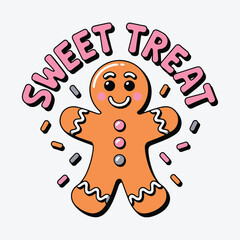 Happy gingerbread man with sweet treat text