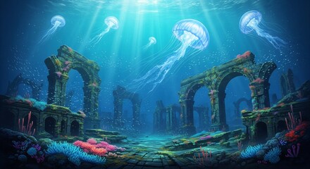 Underwater Fantasy World with Giant Jellyfish