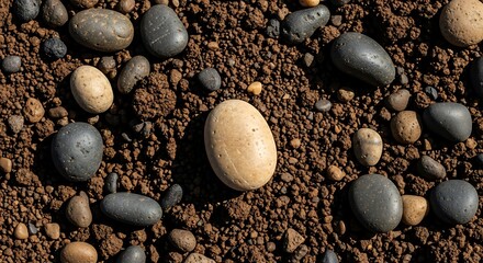Close Up View of Wet Pebbles and Soil Texture