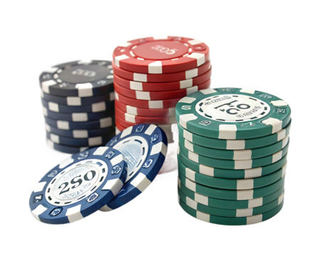 Stacks of Colorful Casino Chips for Poker or Gambling Games against a Black Background Casino Games of Chance
