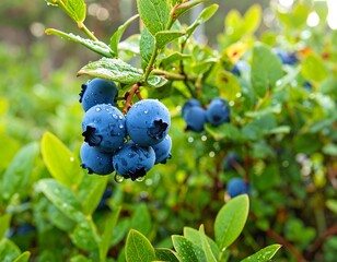 Fresh blueberries on branch