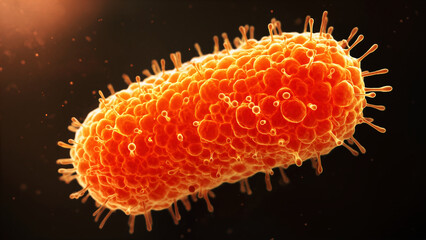 Bacteria under magnification showcasing vibrant orange color