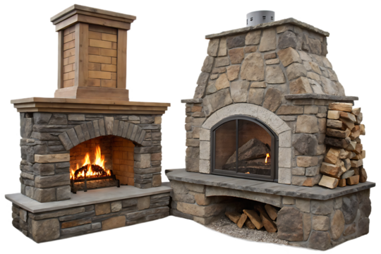 Stone Fireplaces with Burning Logs and Rustic Design Perfect for Home Interiors and Cozy Living Spaces