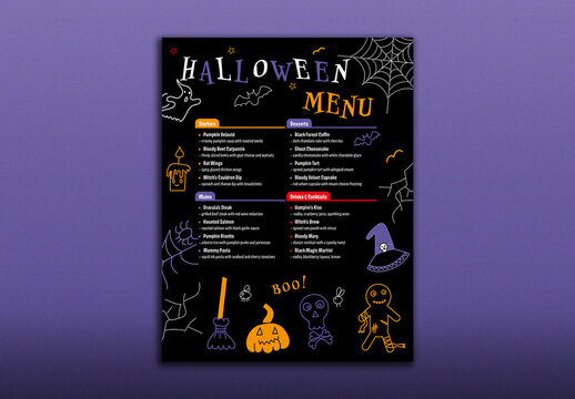 Halloween Menu with decorations layout template
