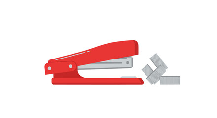 Red Office Stapler with Scattered Staples