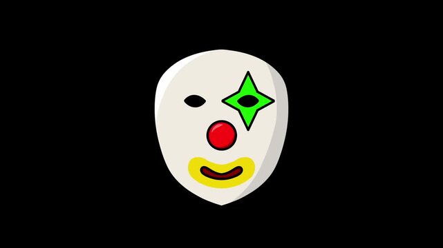 Carnival joker face icon animation transparent background. Alpha channel