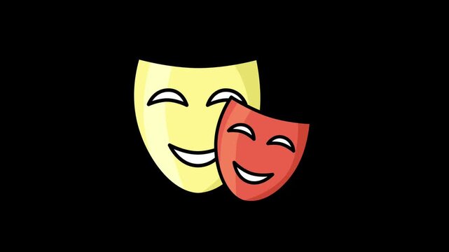 Theater masks icon animation transparent background. Alpha channel