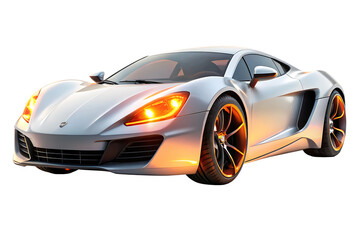 Futuristic Silver Sports Car With Orange Accents On Background automobile vehicle isolated on a transparent background