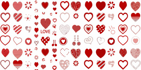Assortment of red and pink heart shapes and floral elements