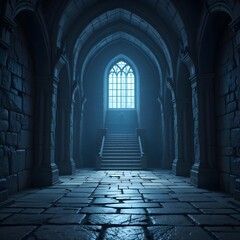 Fototapeta premium Horror and Fantasy: A Dark Castle Corridor, a Backdrop with a Chilling Atmosphere