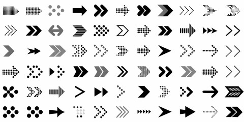 Diverse collection of black and gray arrow icons and graphic elements Keywords: arrow, icon