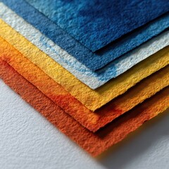 Close-up of layered watercolor paper, various colors
