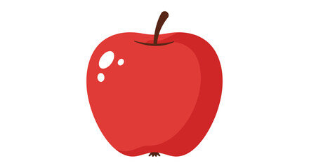 A bright red apple with a brown stem and leaf