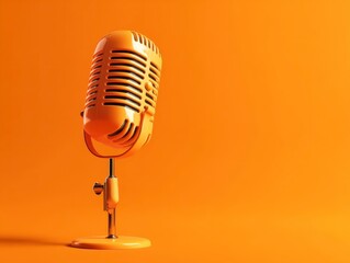 Retro Microphone on Bright Orange Background