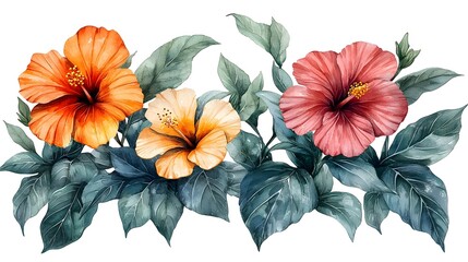 Obraz premium Vibrant tropical flowers in watercolor illust n