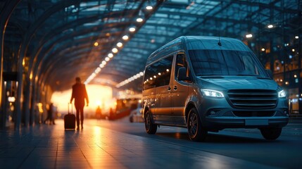 Modern Minibus at Train Station