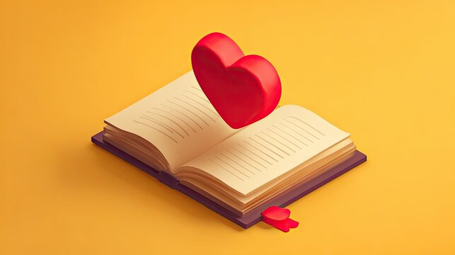 Open book with a red heart floating above, suggesting a love of reading.