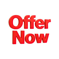 Bold red offer now text isolated on transparent background