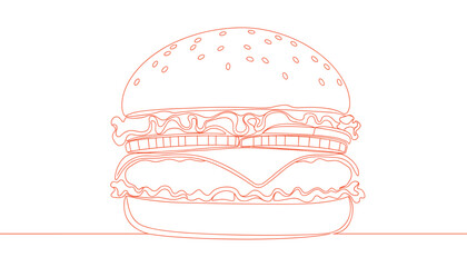 Minimalist Burger Illustration with Line Art Style on White Background perfect for food industry presentations and menus
