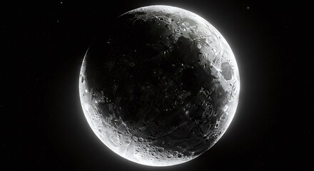 Stunning Detailed Crescent Moon Glowing in Night Sky Landscape