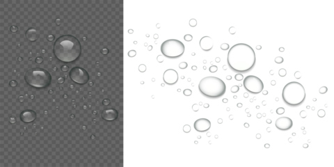 Realistic transparent water drops on isolated background liquid water-drop top view condensation effect fresh cool wet spray bubble splash surface pattern clean water drop