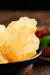 Yellow Rock Candy Crystals - Traditional Handmade Sugar Confectionery in Rustic Bowl
