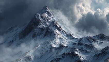 Obraz premium Snowy mountain peak under dramatic sky