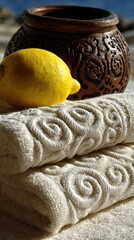 Still Life with Lemon Towel and Pottery