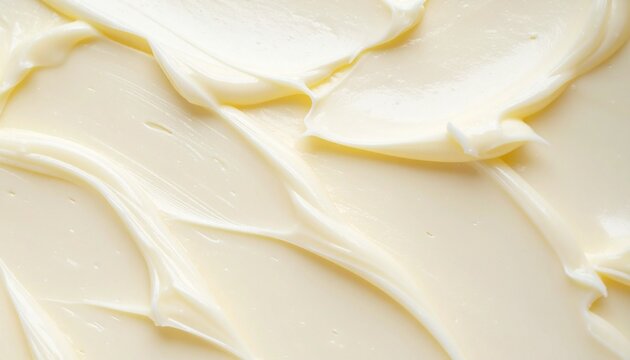 Close-up of smooth, glossy butter or margarine with spread ridges and grooves.