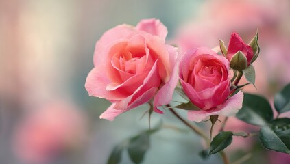 Obraz premium Delicate pink roses in soft focus (1)