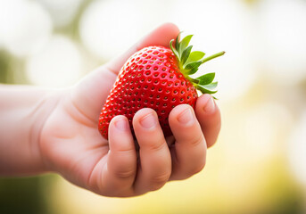 Hand Holding ripe Strawberry fruit