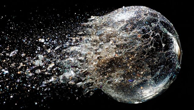 Shattered sphere dispersing into cosmic dust