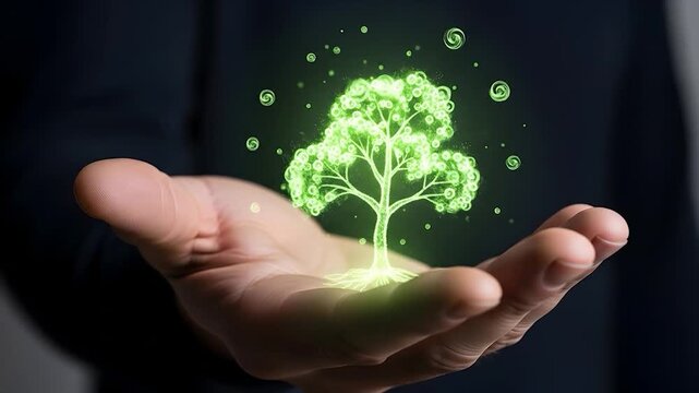 Glowing tree in hand