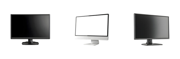 Desktop monitor set isolated on transparent background, PNG, cut out