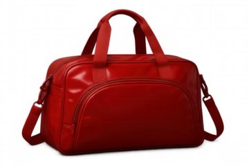 Red leather sports and travel bag isolated on transparent background, perfect for showcasing your designs or adding a touch of style to any project