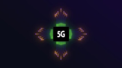 Glowing a futuristic 5g network technology animation video with neon digital motion background in high quality 4k on black background ..... - Powered by Adobe