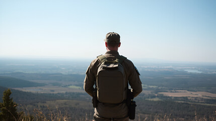 Soldier looking out at a vast landscape