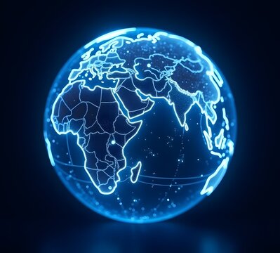 3d blue globe on black background
