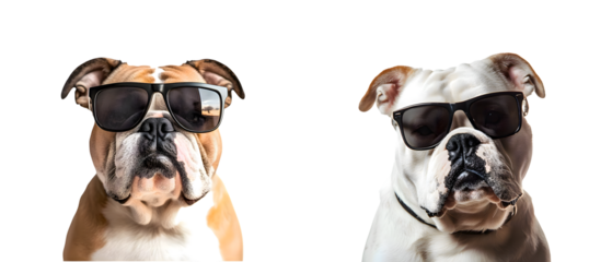 Set of Funny bulldog wearing sunglasses isolated on transparent background, PNG, cut out