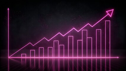 Neon pink bar and line graph on dark background showing upward trend – Growth, analytics, data visualization, business success, performance metrics, finance, futuristic