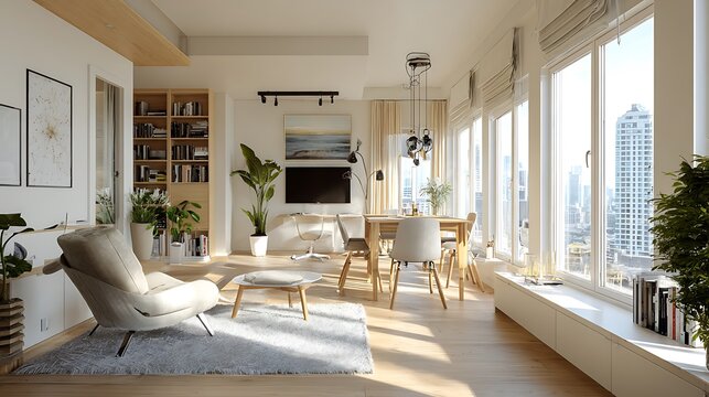 Bright Modern Apartment Interior Design with City View and Neutral Tones