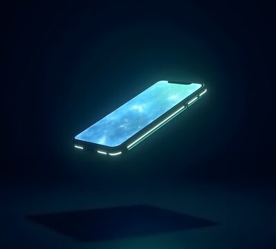 3d smart phone with light blue screen