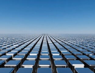Naklejka premium Metal cubes form a vast, even grid, stretching to a vanishing point against a clear blue sky