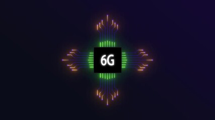 Glowing a futuristic 6g network technology animation video with neon digital motion background in high quality 4k on black background ..... - Powered by Adobe