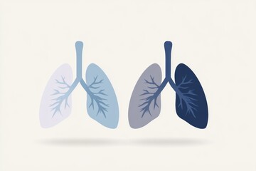Illustration of human lungs in contrasting colors, showcasing healthy and unhealthy lung structures, emphasizing the importance of respiratory health and awareness in medical education