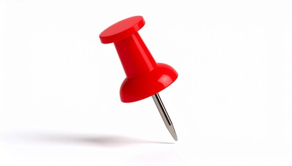 A single red plastic push pin with a sharp metal needle is isolated on a white background
