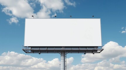 Fototapeta premium Mockup Large white blank billboard or white promotion poster displayed on the outdoor against the blue sky background. Promotion information for marketing announcements and details